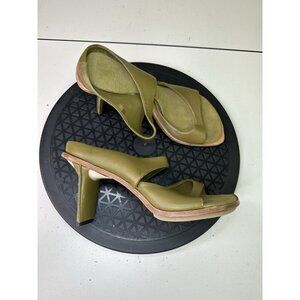 VTG Lisa Nading Green Leather Open Toe Heel Sandals Sz 36 / 6 US